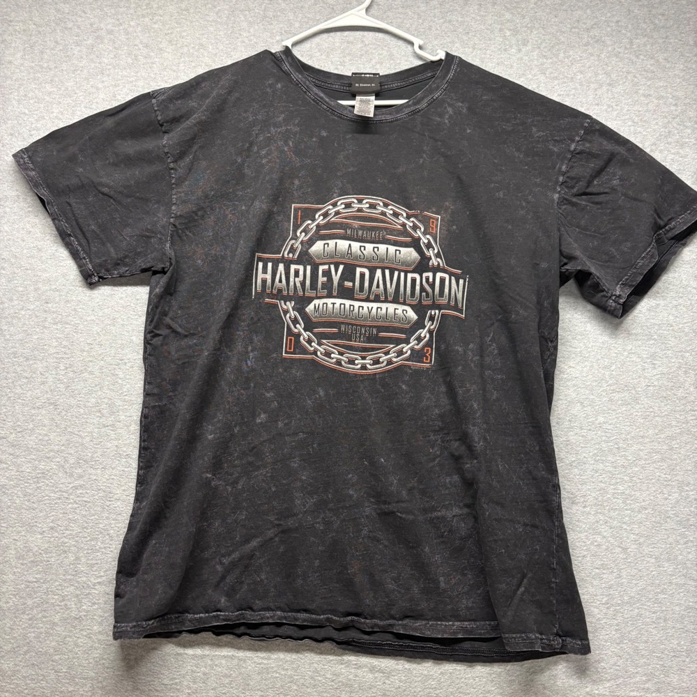 Harley-Davidson Rochester Minnesota T-Shirt Mens 2XL Black Acid Wash Graphic Tee